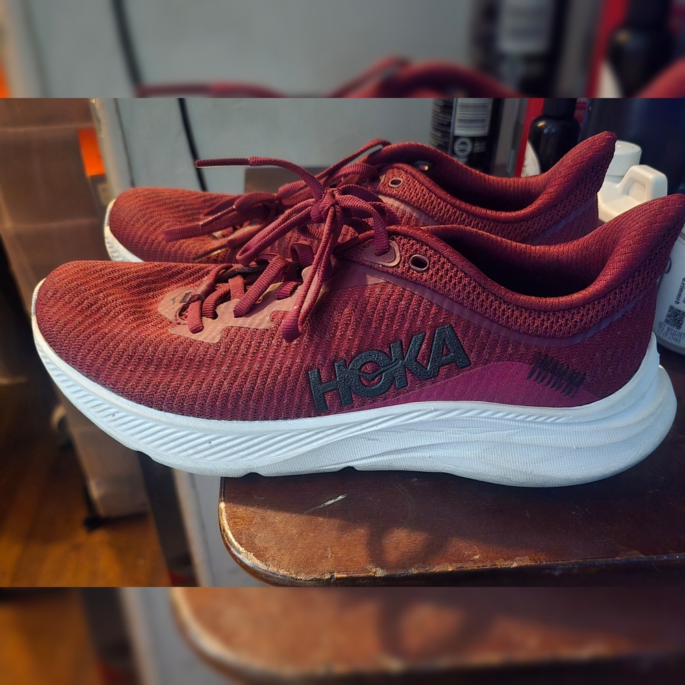 Hoka Women's Shoes in Burgundy and White